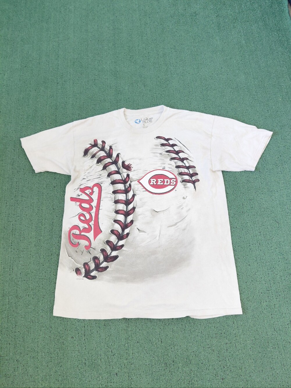 VINTAGE 2009 Liquid Blue Cincinnati Reds MLB Baseball White T Shirt Sz XL